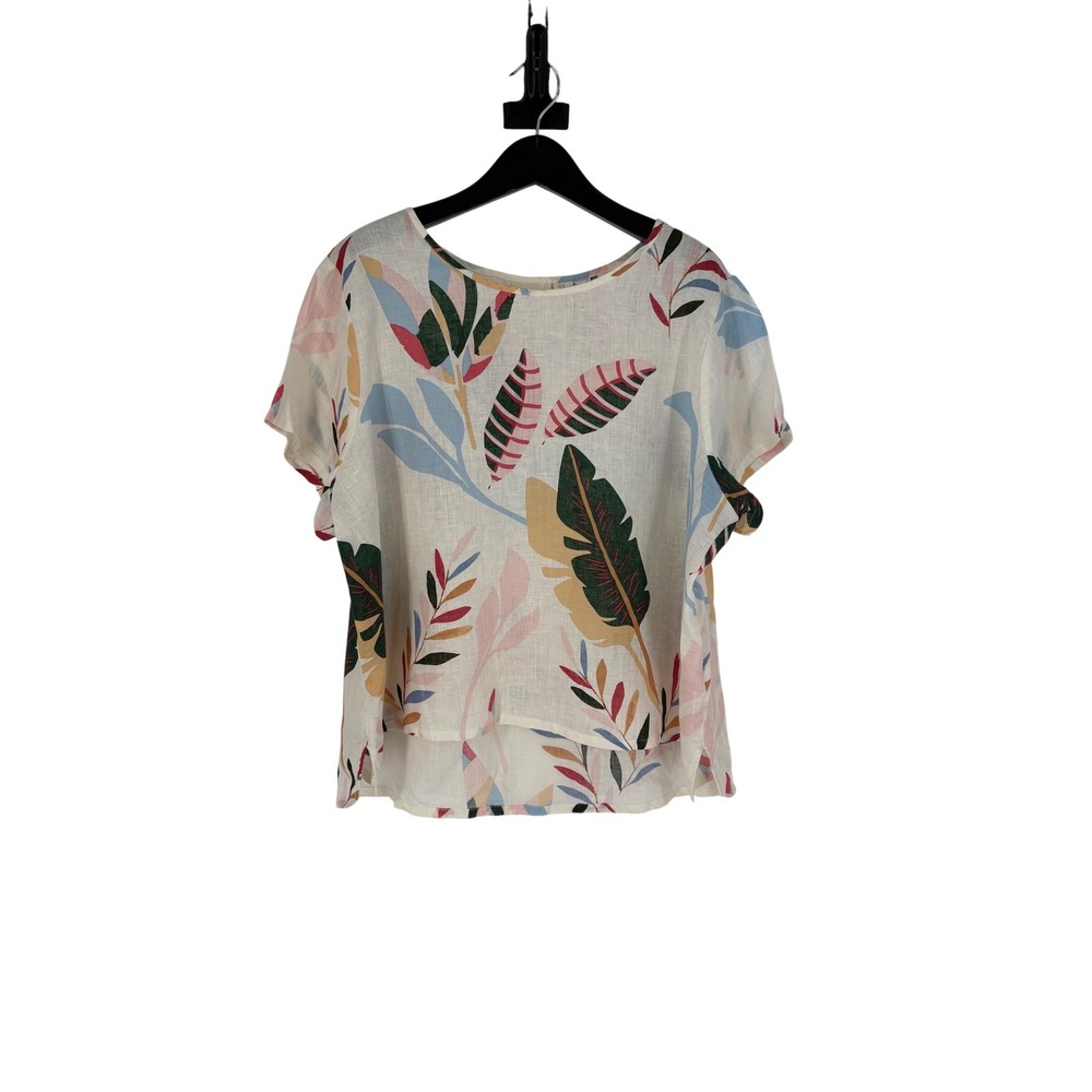 Cynthia Rowley‎ Curve Womens 3X Linen Tropical Leaf Print Blouse Multicolor NEW